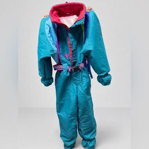 Retro 80s/90s Teal Colorblock Kids Ski Snowboard Snowsuit Les Astuces Degré 7